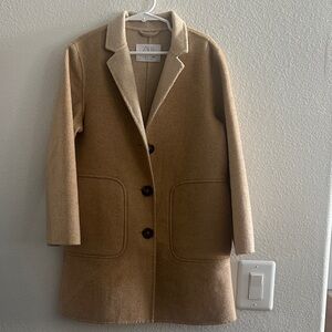 Girls Zara Two-Tone Camel Wool-Blend Pea Coat